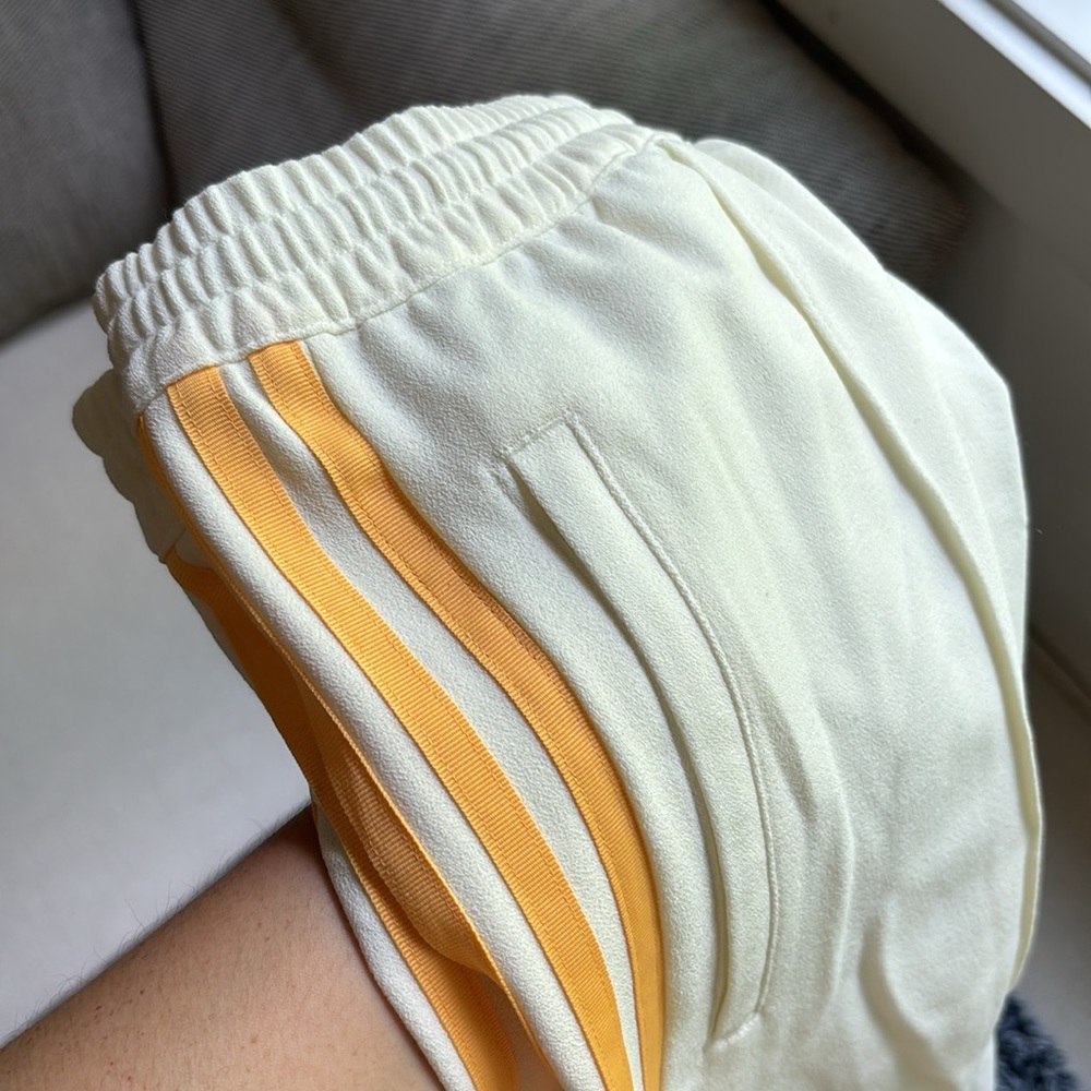 adidas Firebird off white Track Pants with Yellow Side Stripes
